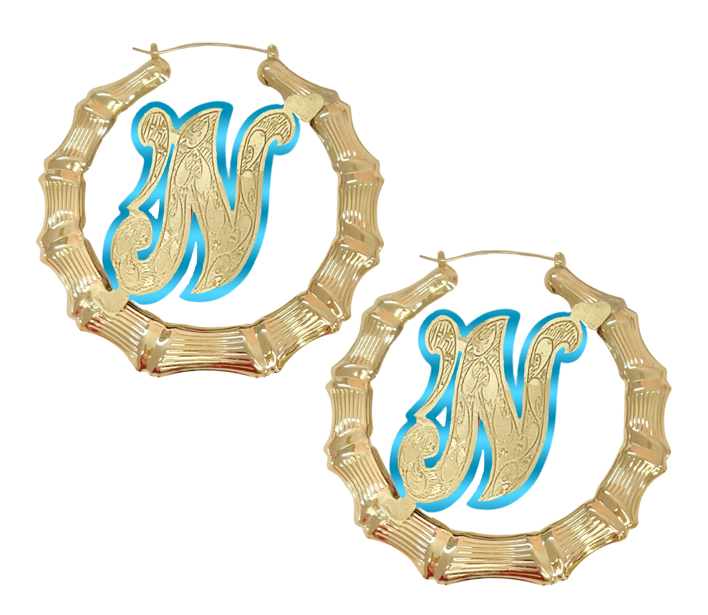 Onyx Initial Bamboo Earrings