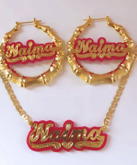 Kids Onyx Bamboo Earrings & Necklace set