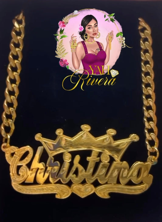 Scripted Double Plated Crown Necklace