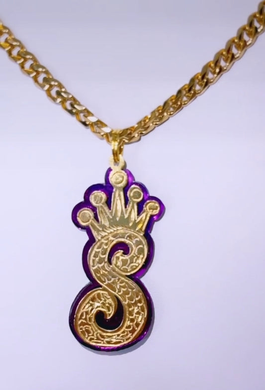 Onyx Initial Crown Necklace