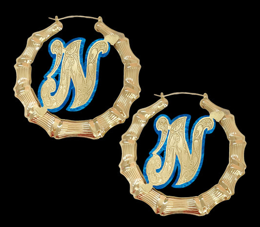 Onyx Initial Bamboo Earrings