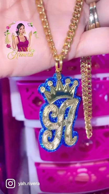 Onyx Initial Crown Necklace