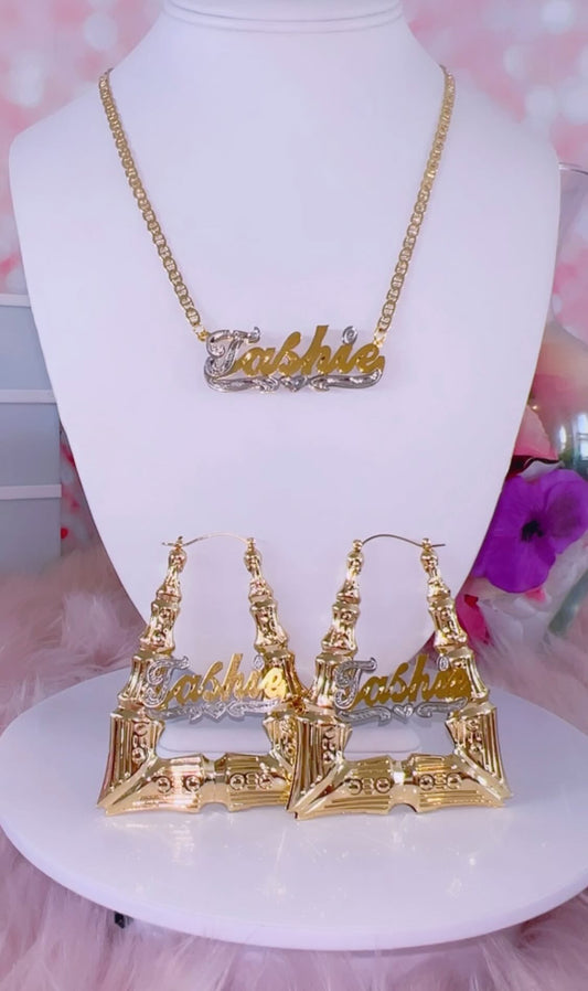 Triangle Bamboo & Double Plated Necklace Set