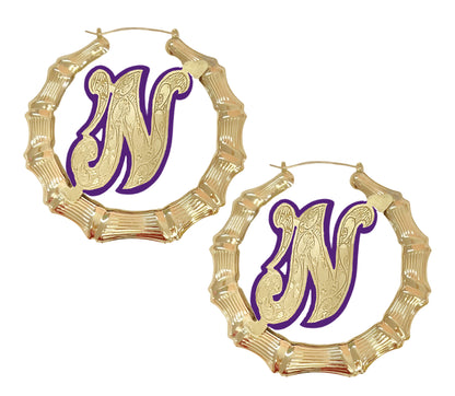 Onyx Initial Bamboo Earrings