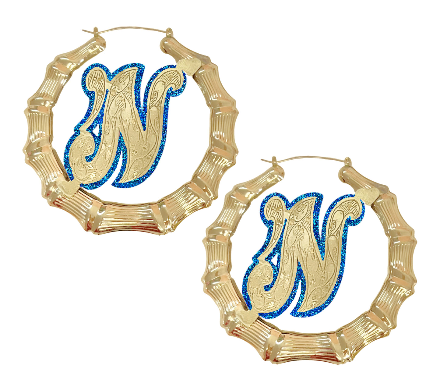 Onyx Initial Bamboo Earrings