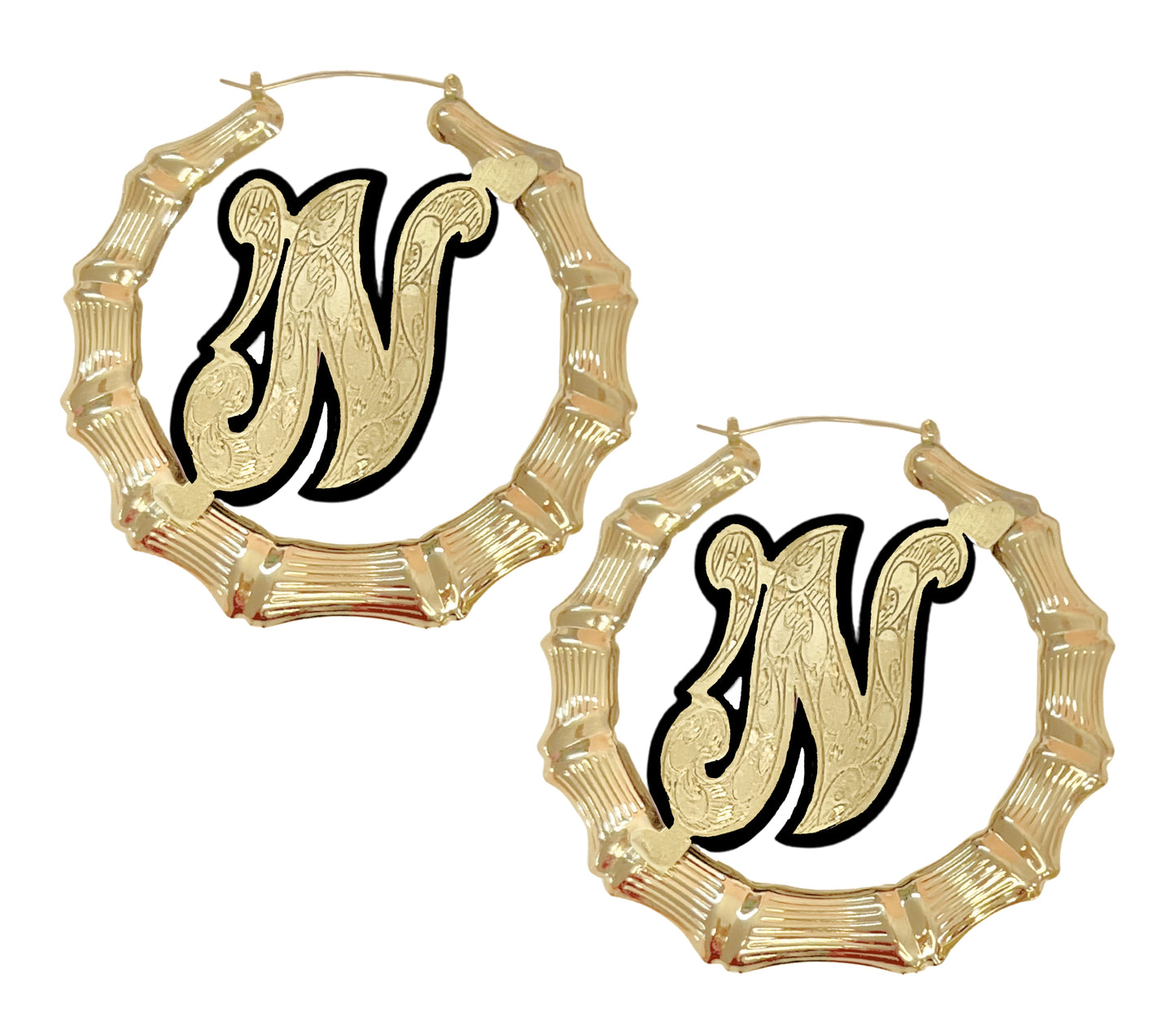 Onyx Initial Bamboo Earrings