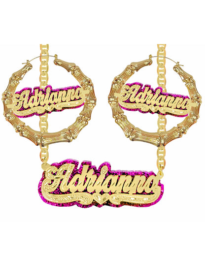 Kids Onyx Bamboo Earrings & Necklace set