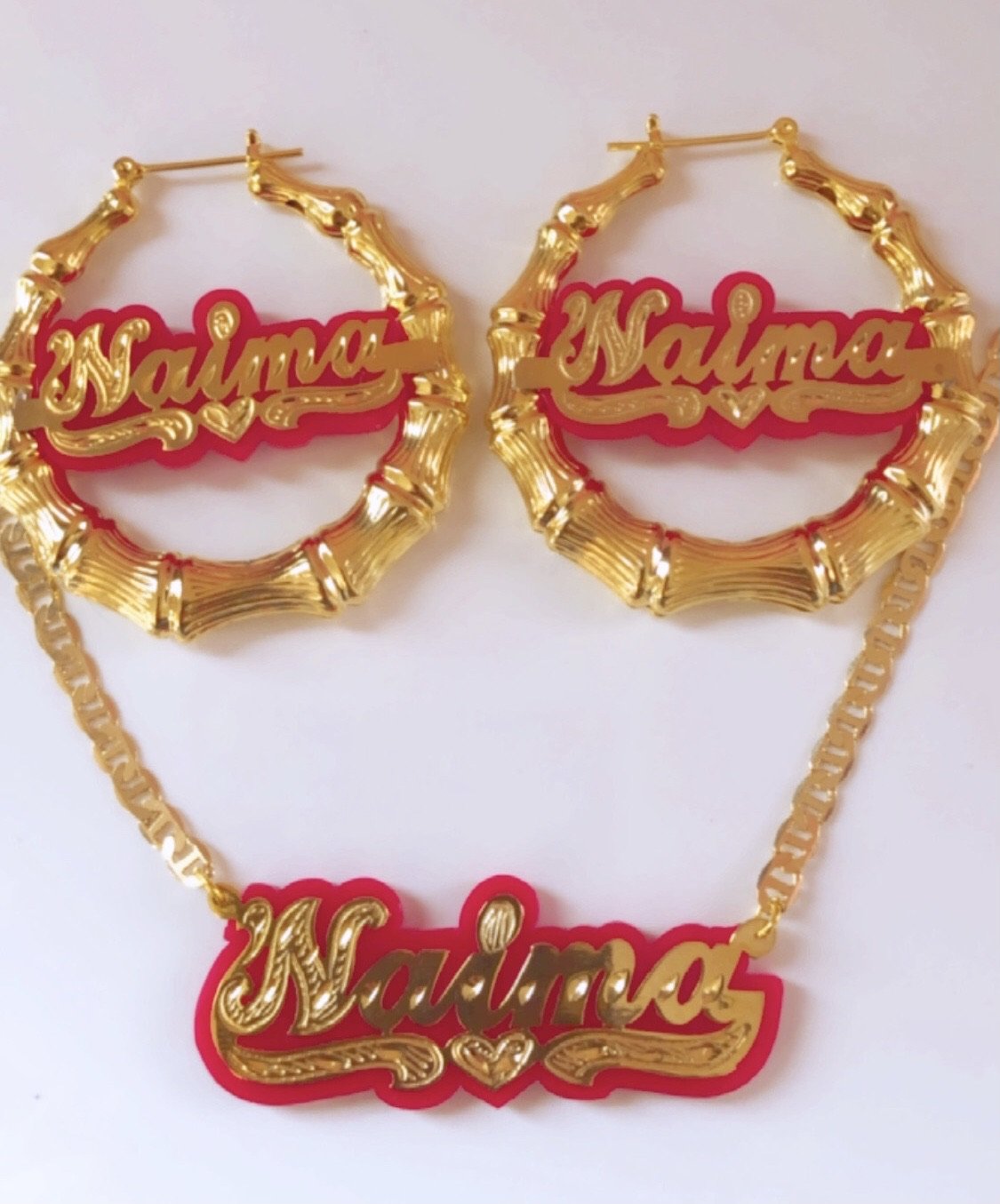 Kids Onyx Bamboo Earrings & Necklace set