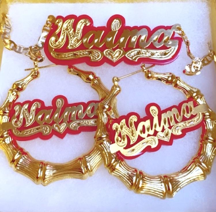 Kids Onyx Bamboo Earrings & Necklace set