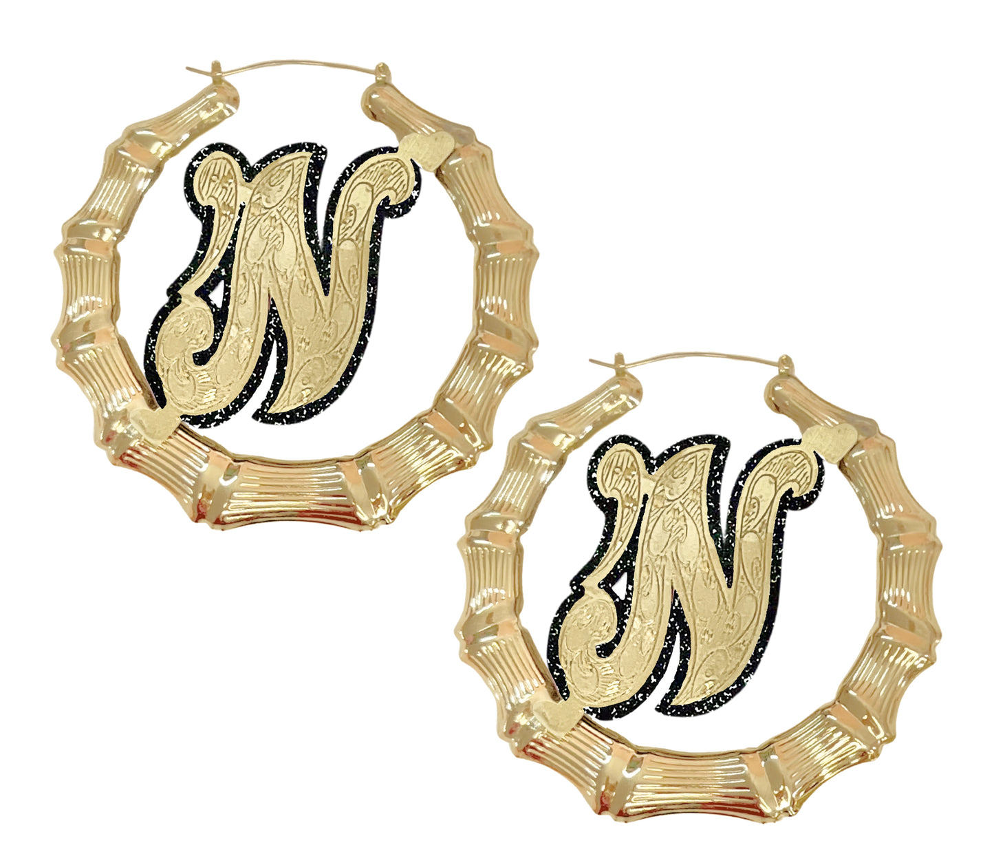 Onyx Initial Bamboo Earrings