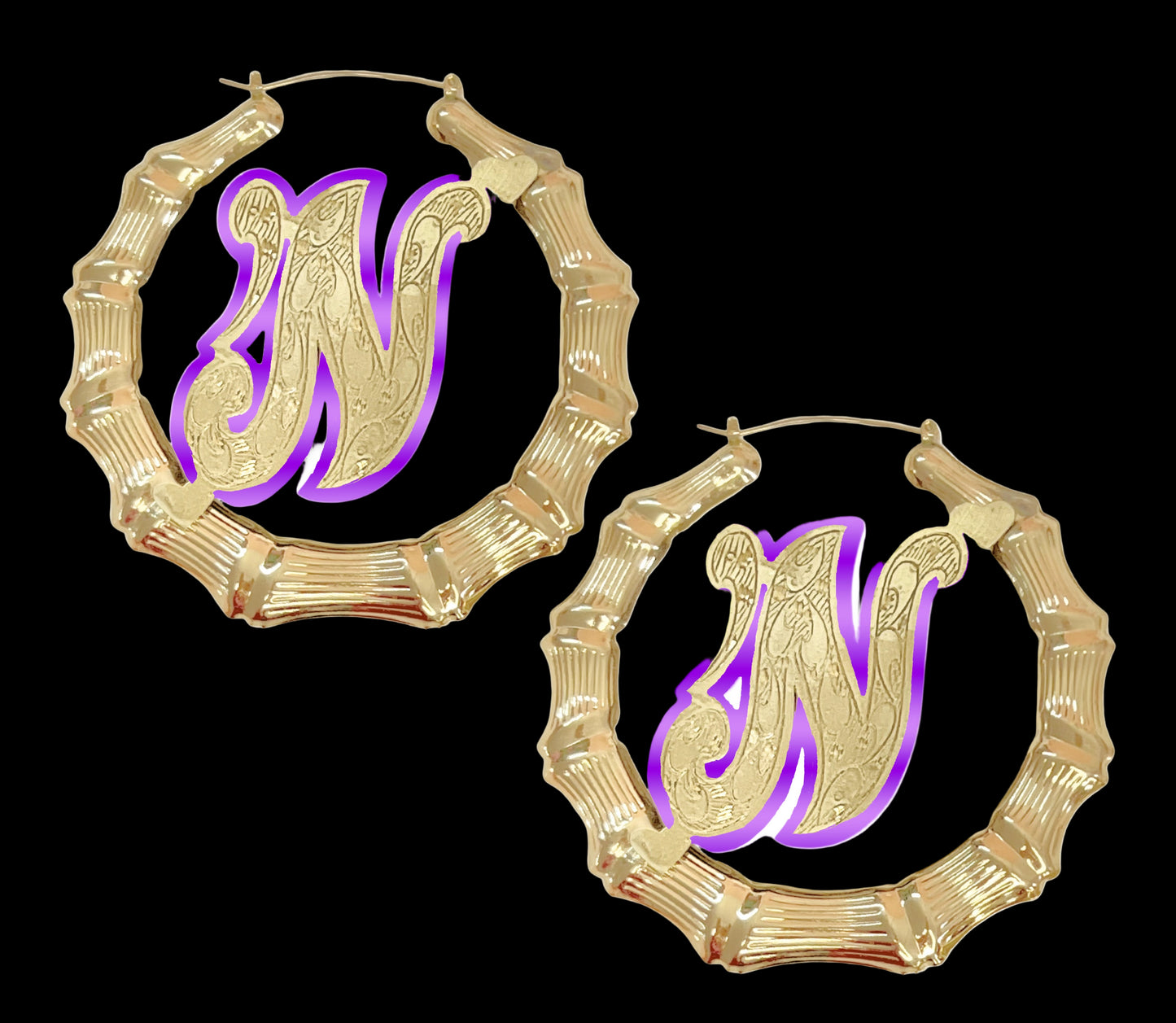 Onyx Initial Bamboo Earrings