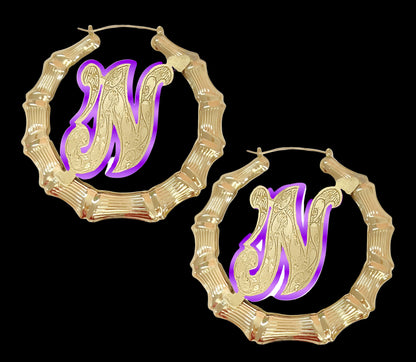 Onyx Initial Bamboo Earrings