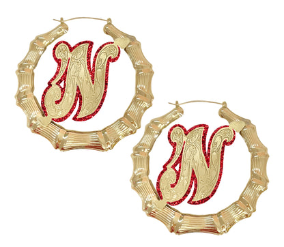 Onyx Initial Bamboo Earrings