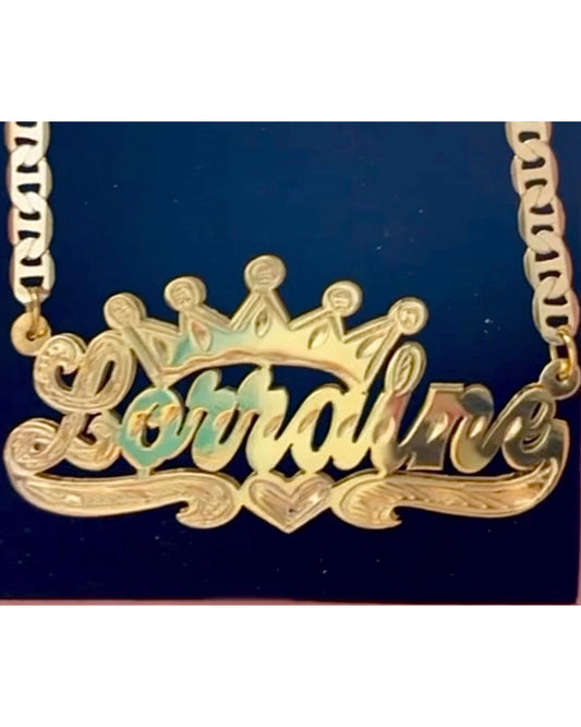 Scripted Double Plated Crown Necklace