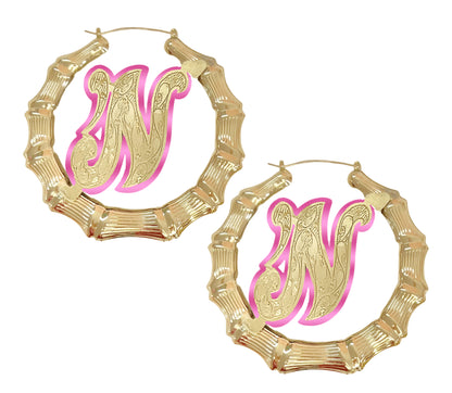 Onyx Initial Bamboo Earrings