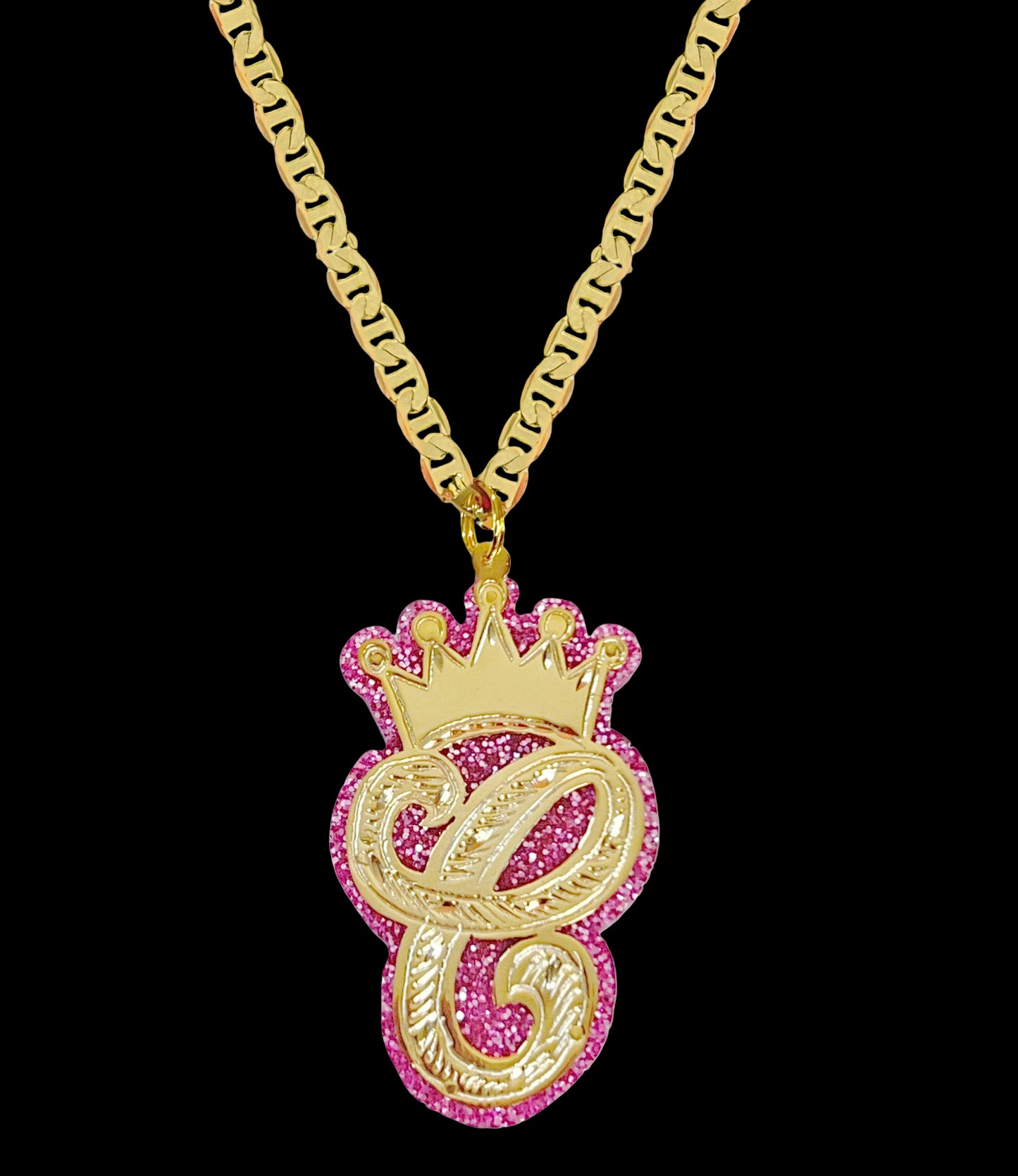 Onyx Initial Crown Necklace