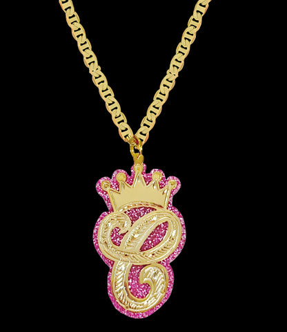 Onyx Initial Crown Necklace