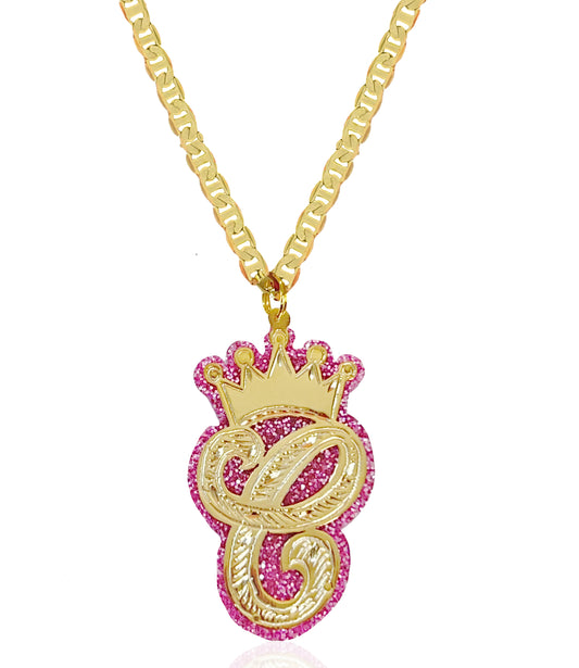 Onyx Initial Crown Necklace